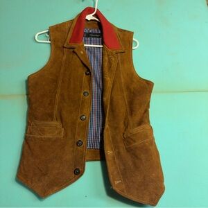 DSQUARED2 Tan Suede Jacket with Red Collar